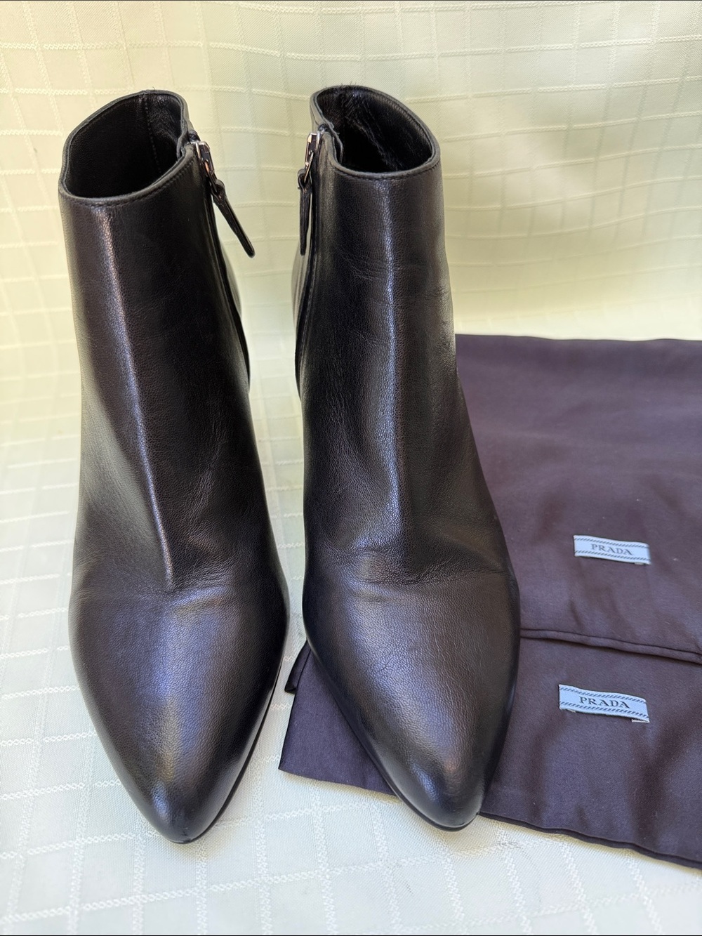 Prada Black Leather Pointed Toe Ankle Boots
